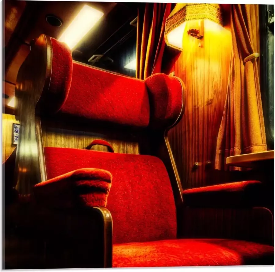 KuijsFotoprint Acrylglas Rode Luxe Trein Stoelen 50x50cm Foto op Acrylglas (Met Ophangsysteem)