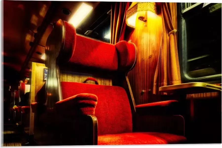 KuijsFotoprint Acrylglas Rode Luxe Trein Stoelen 60x40cm Foto op Acrylglas (Met Ophangsysteem)