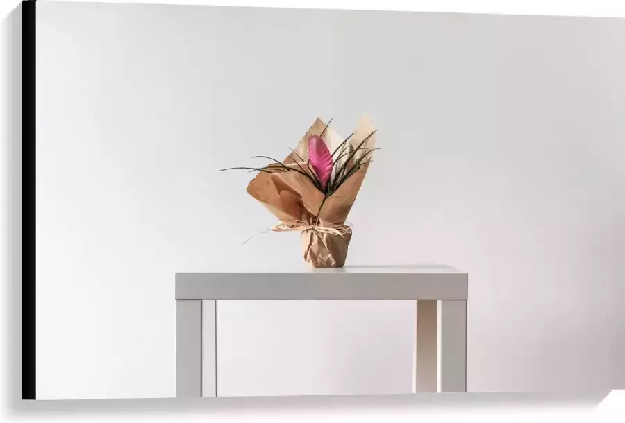 KuijsFotoprint Canvas Bloemboeket op Witte Tafel 90x60cm Foto op Canvas Schilderij (Wanddecoratie op Canvas)