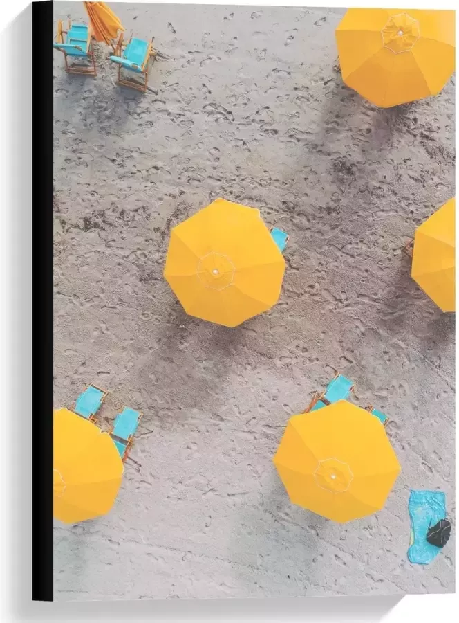 KuijsFotoprint Canvas Gele Parasols met Ligbedden 40x60cm Foto op Canvas Schilderij (Wanddecoratie op Canvas)