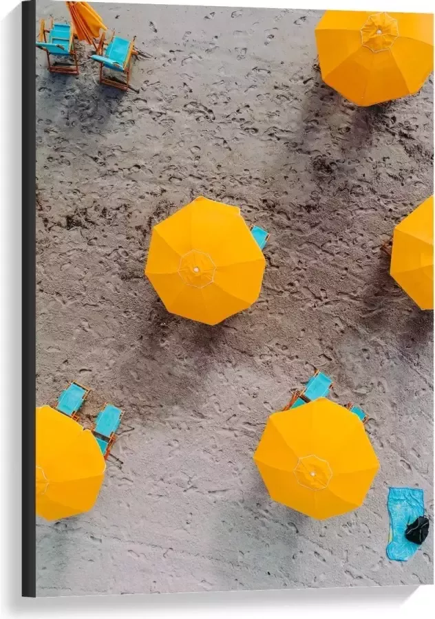 KuijsFotoprint Canvas Gele Parasols met Ligbedden 60x90cm Foto op Canvas Schilderij (Wanddecoratie op Canvas)