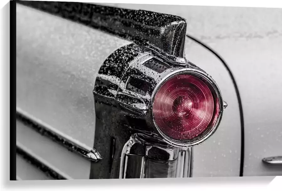 KuijsFotoprint Canvas Lamp van Auto met Regen 90x60cm Foto op Canvas Schilderij (Wanddecoratie op Canvas)