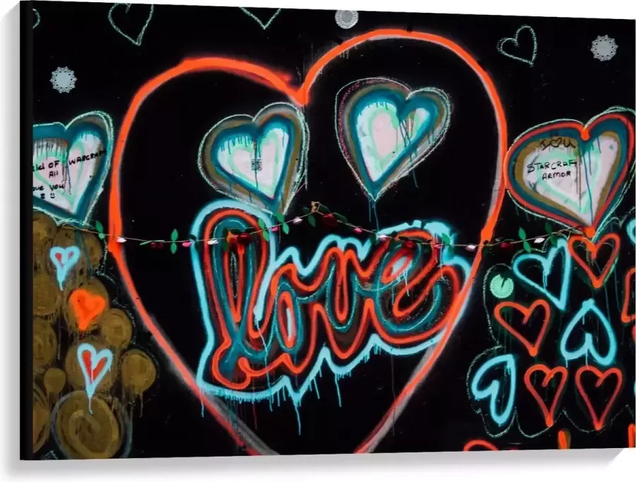 KuijsFotoprint Canvas 'Love' met Lichtgevende Lampen 100x75cm Foto op Canvas Schilderij (Wanddecoratie op Canvas)
