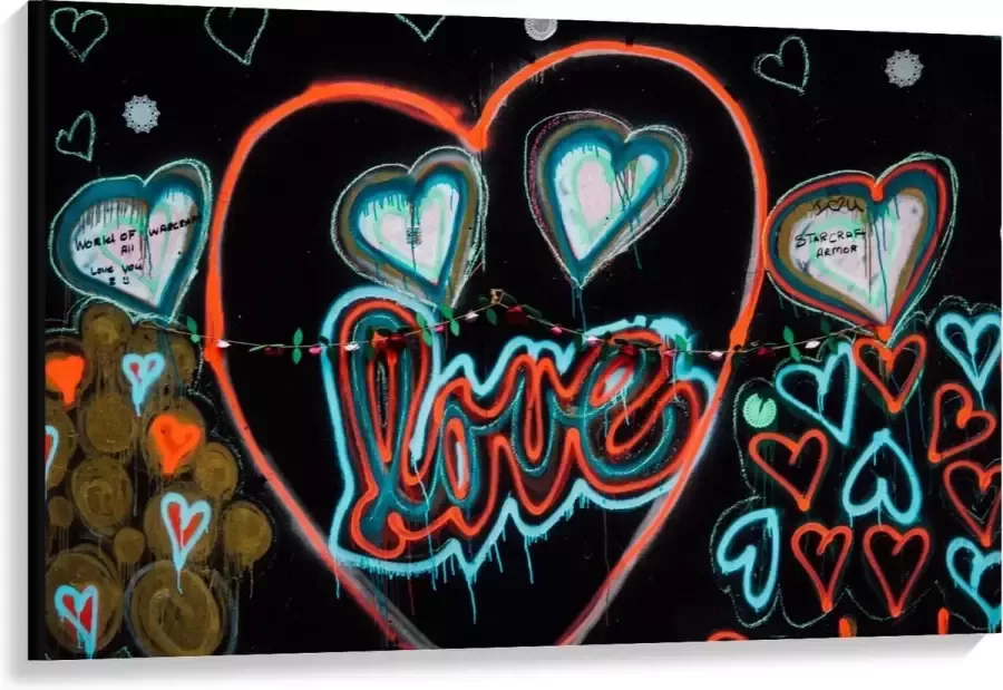 KuijsFotoprint Canvas 'Love' met Lichtgevende Lampen 120x80cm Foto op Canvas Schilderij (Wanddecoratie op Canvas)