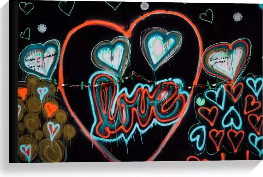 KuijsFotoprint Canvas 'Love' met Lichtgevende Lampen 60x40cm Foto op Canvas Schilderij (Wanddecoratie op Canvas)