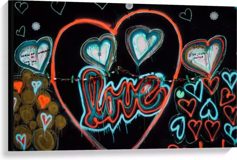 KuijsFotoprint Canvas 'Love' met Lichtgevende Lampen 90x60cm Foto op Canvas Schilderij (Wanddecoratie op Canvas)