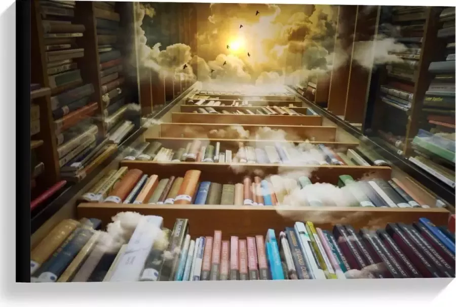 KuijsFotoprint Canvas Omringde Boekenkasten met Uitzicht omhoog 60x40cm Foto op Canvas Schilderij (Wanddecoratie op Canvas)