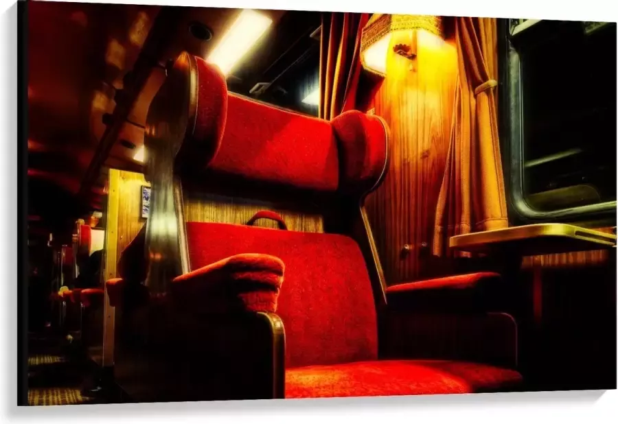 KuijsFotoprint Canvas Rode Luxe Trein Stoelen 120x80cm Foto op Canvas Schilderij (Wanddecoratie op Canvas)