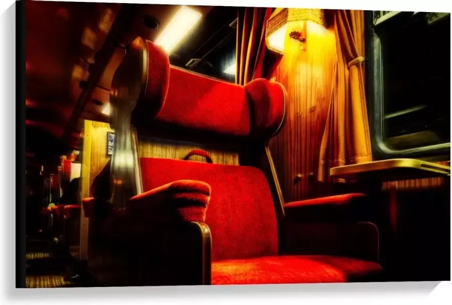 KuijsFotoprint Canvas Rode Luxe Trein Stoelen 90x60cm Foto op Canvas Schilderij (Wanddecoratie op Canvas)