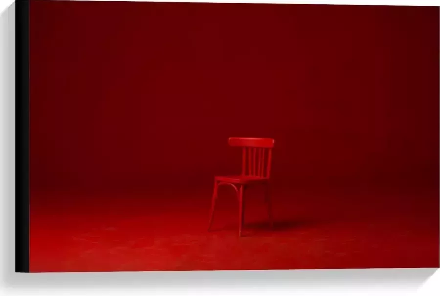 KuijsFotoprint Canvas Rode Stoel in Rood Verlichte Kamer 60x40cm Foto op Canvas Schilderij (Wanddecoratie op Canvas)