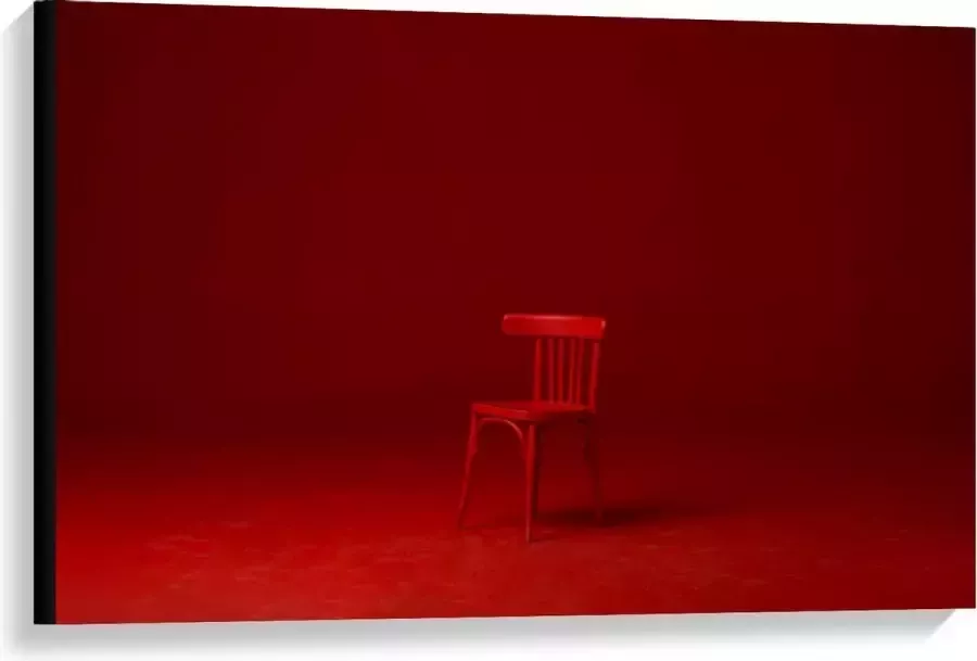 KuijsFotoprint Canvas Rode Stoel in Rood Verlichte Kamer 90x60cm Foto op Canvas Schilderij (Wanddecoratie op Canvas)