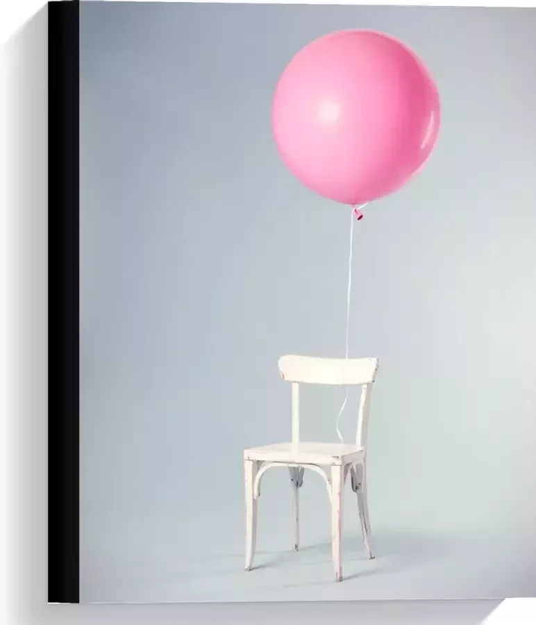 KuijsFotoprint Canvas Witte Stoel met Grote Roze Ballon 30x40cm Foto op Canvas Schilderij (Wanddecoratie op Canvas)
