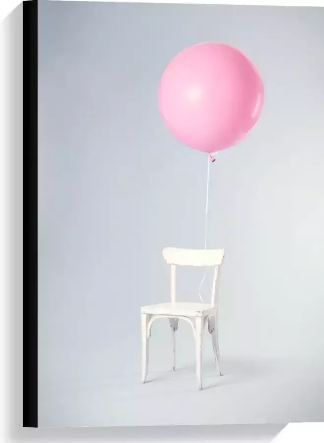 KuijsFotoprint Canvas Witte Stoel met Grote Roze Ballon 40x60cm Foto op Canvas Schilderij (Wanddecoratie op Canvas)
