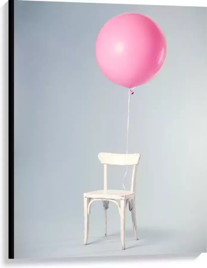 KuijsFotoprint Canvas Witte Stoel met Grote Roze Ballon 75x100cm Foto op Canvas Schilderij (Wanddecoratie op Canvas)