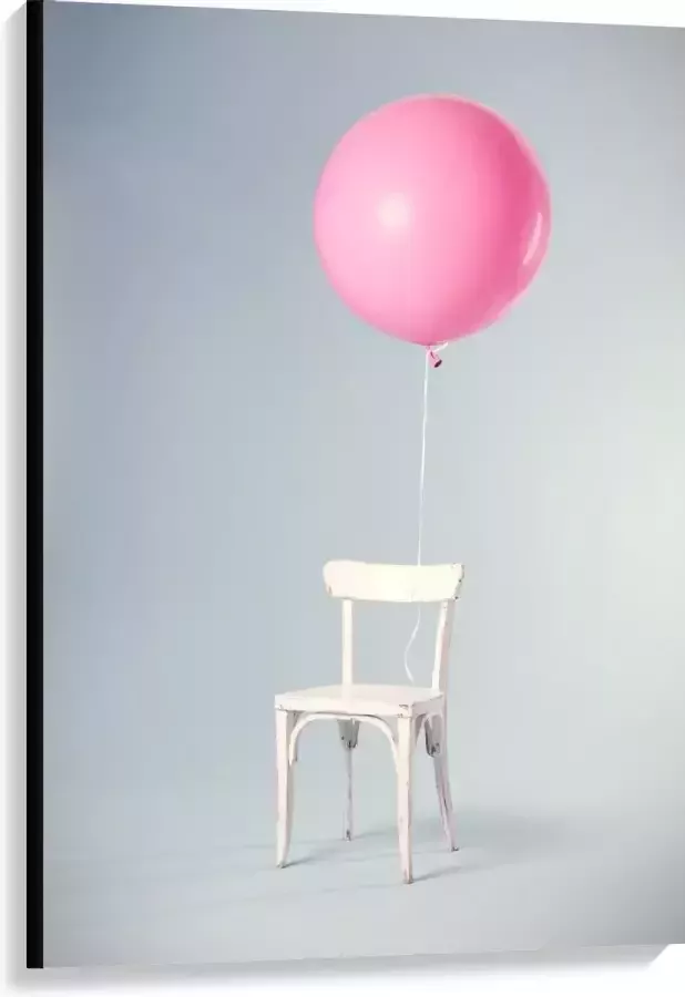 KuijsFotoprint Canvas Witte Stoel met Grote Roze Ballon 80x120cm Foto op Canvas Schilderij (Wanddecoratie op Canvas)