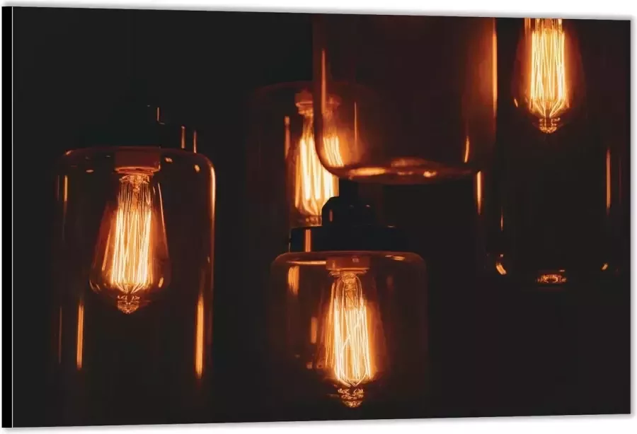 KuijsFotoprint Dibond –Hangende Lampen in Glazen Potten– 40x30 Foto op Aluminium (Met ophangsysteem)