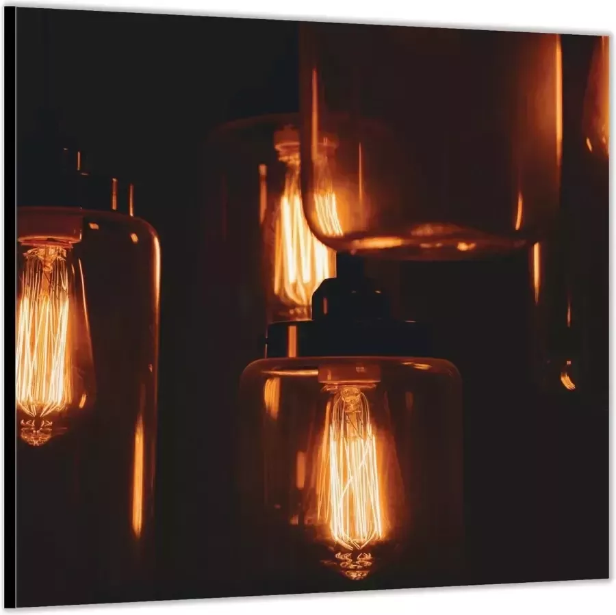 KuijsFotoprint Dibond –Hangende Lampen in Glazen Potten– 50x50 Foto op Aluminium (Wanddecoratie van metaal)