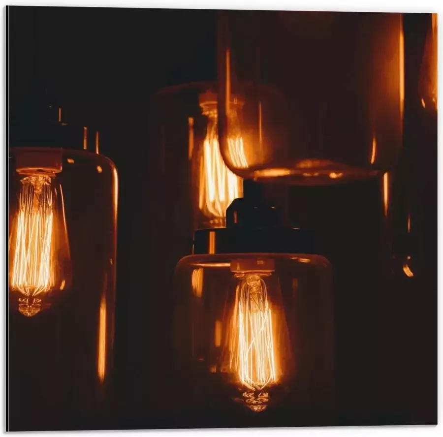 KuijsFotoprint Dibond Hangende Lampen in Glazen Potten 50x50cm Foto op Aluminium (Wanddecoratie van metaal)