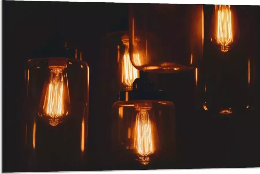 KuijsFotoprint Dibond Hangende Lampen in Glazen Potten 90x60cm Foto op Aluminium (Met Ophangsysteem)