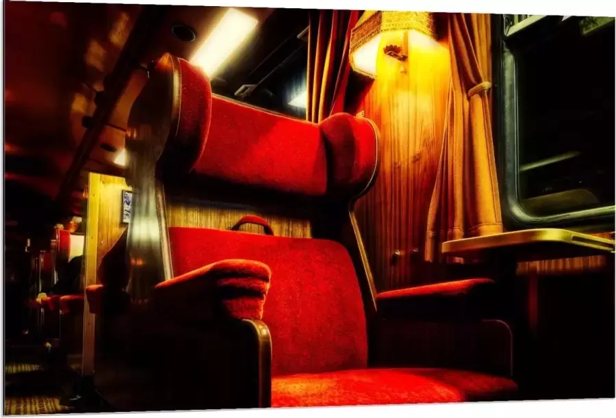 KuijsFotoprint Dibond Rode Luxe Trein Stoelen 120x80cm Foto op Aluminium (Wanddecoratie van metaal)