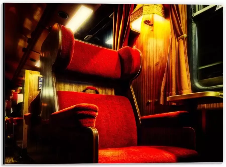 KuijsFotoprint Dibond Rode Luxe Trein Stoelen 40x30cm Foto op Aluminium (Met Ophangsysteem)