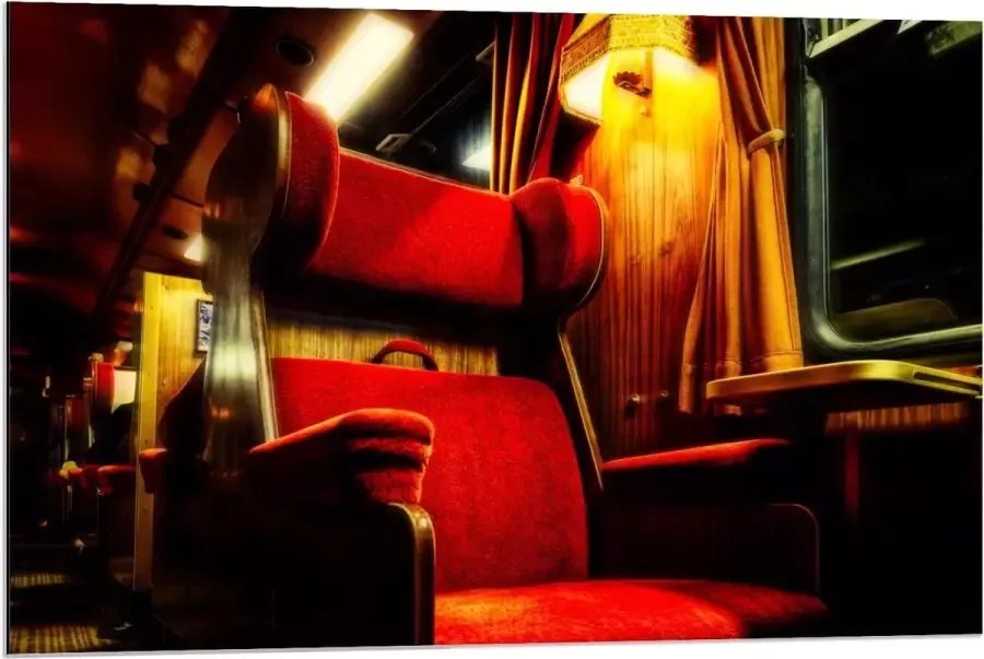 KuijsFotoprint Dibond Rode Luxe Trein Stoelen 90x60cm Foto op Aluminium (Met Ophangsysteem)