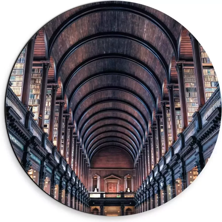 KuijsFotoprint Dibond Wandcirkel Bibliotheek Rijen Boeken 30x30cm Foto op Aluminium Wandcirkel (met ophangsysteem)