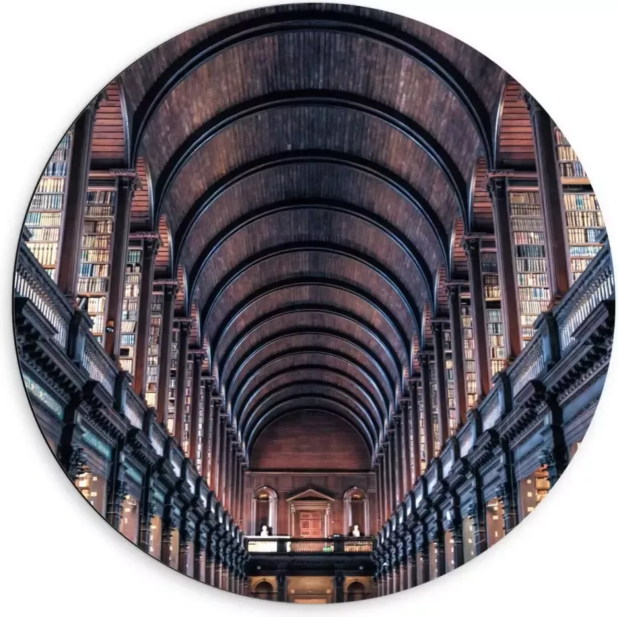 KuijsFotoprint Dibond Wandcirkel Bibliotheek Rijen Boeken 60x60cm Foto op Aluminium Wandcirkel (met ophangsysteem)