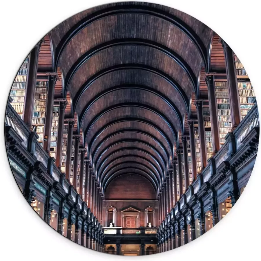 KuijsFotoprint Dibond Wandcirkel Bibliotheek Rijen Boeken 70x70cm Foto op Aluminium Wandcirkel (met ophangsysteem)