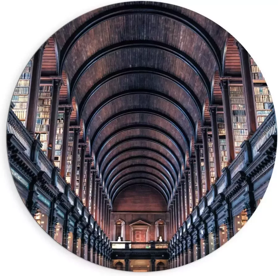 KuijsFotoprint Dibond Wandcirkel Bibliotheek Rijen Boeken 90x90cm Foto op Aluminium Wandcirkel (met ophangsysteem)