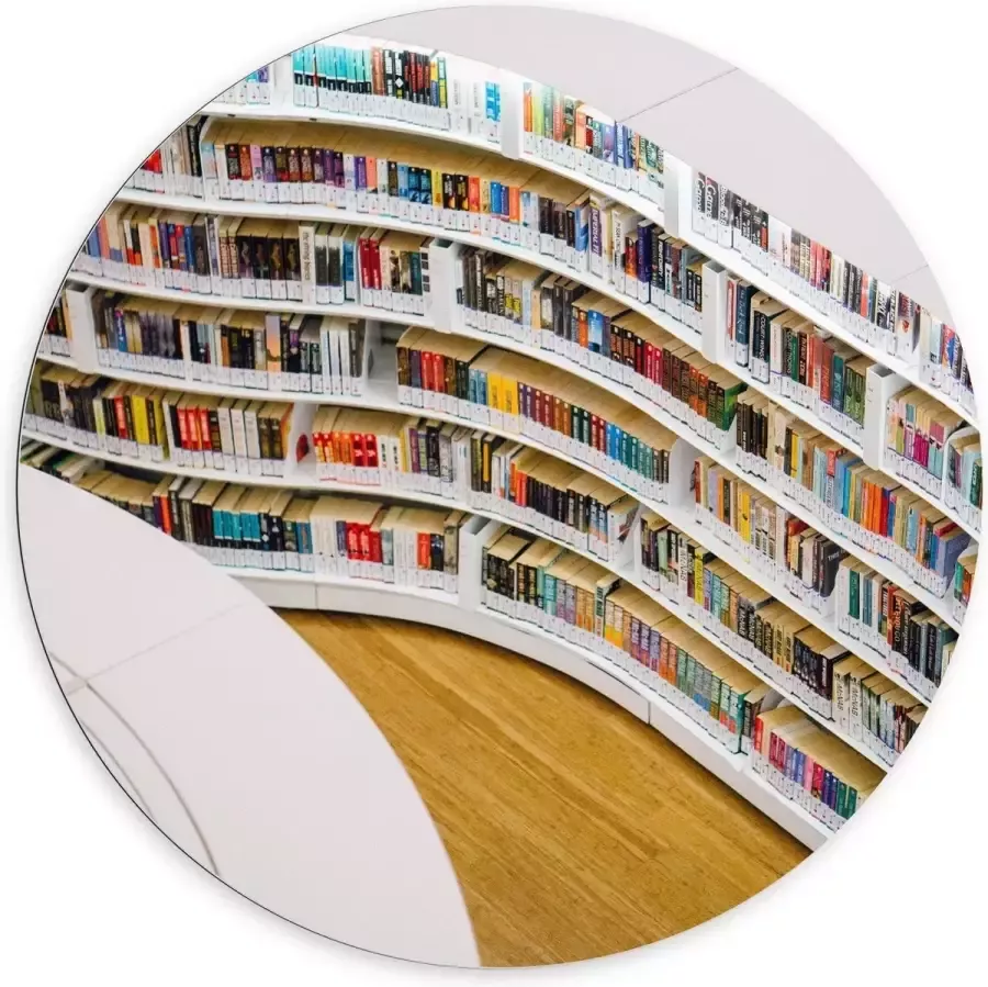 KuijsFotoprint Dibond Wandcirkel Boekenkast in Bibliotheek 100x100cm Foto op Aluminium Wandcirkel (met ophangsysteem)