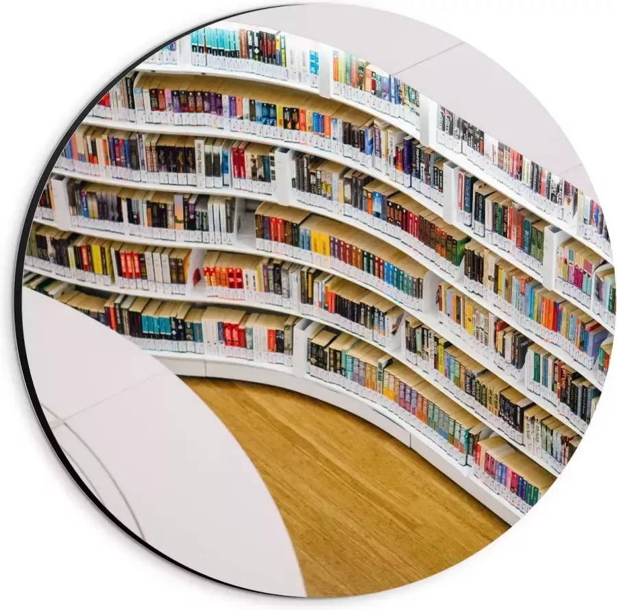 KuijsFotoprint Dibond Wandcirkel Boekenkast in Bibliotheek 20x20cm Foto op Aluminium Wandcirkel (met ophangsysteem)