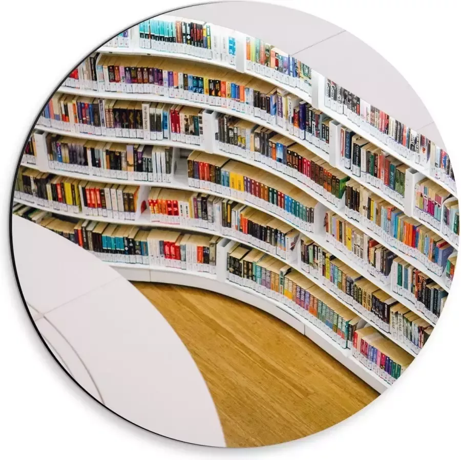 KuijsFotoprint Dibond Wandcirkel Boekenkast in Bibliotheek 30x30cm Foto op Aluminium Wandcirkel (met ophangsysteem)