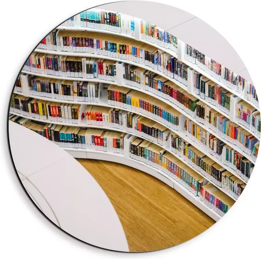 KuijsFotoprint Dibond Wandcirkel Boekenkast in Bibliotheek 40x40cm Foto op Aluminium Wandcirkel (met ophangsysteem)