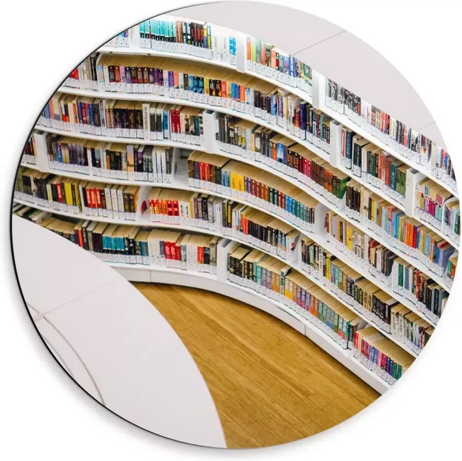 KuijsFotoprint Dibond Wandcirkel Boekenkast in Bibliotheek 50x50cm Foto op Aluminium Wandcirkel (met ophangsysteem)