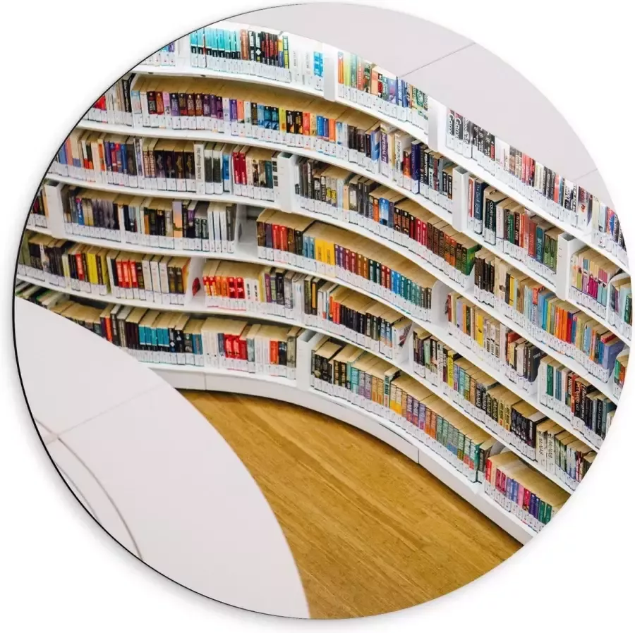 KuijsFotoprint Dibond Wandcirkel Boekenkast in Bibliotheek 60x60cm Foto op Aluminium Wandcirkel (met ophangsysteem)