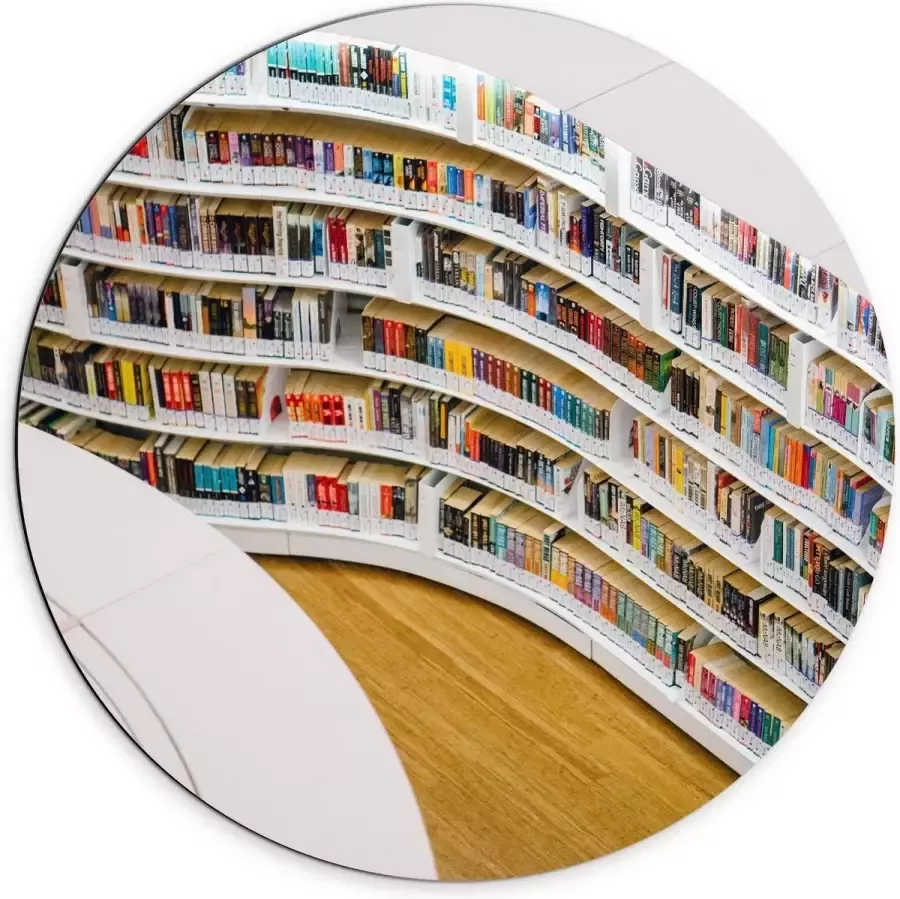 KuijsFotoprint Dibond Wandcirkel Boekenkast in Bibliotheek 70x70cm Foto op Aluminium Wandcirkel (met ophangsysteem)