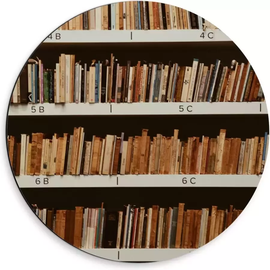 KuijsFotoprint Dibond Wandcirkel Boekenkast met Vele Boeken 50x50cm Foto op Aluminium Wandcirkel (met ophangsysteem)