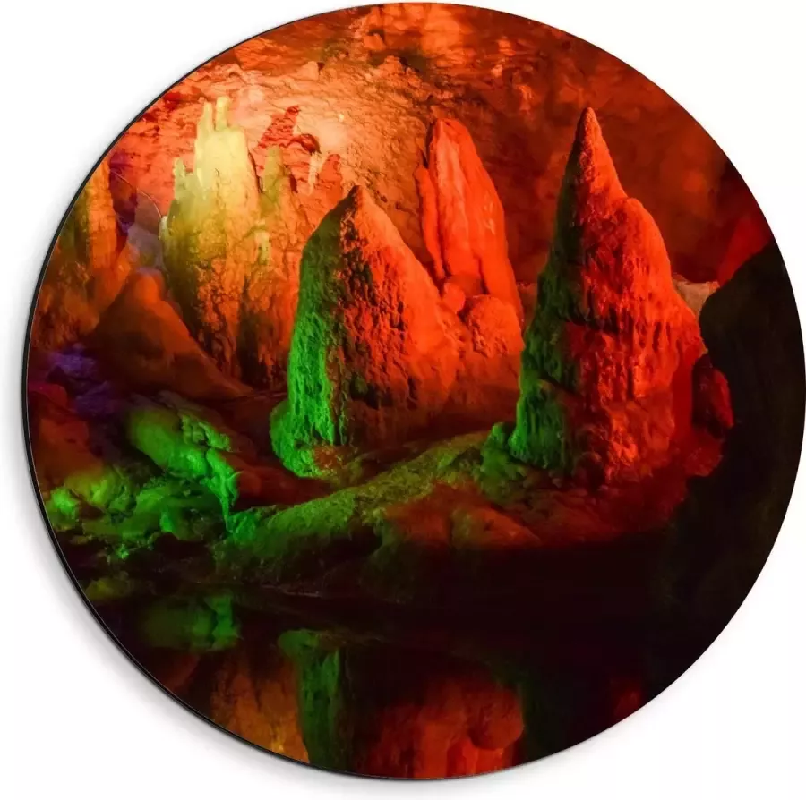 KuijsFotoprint Dibond Wandcirkel Grotten met Oranje Lampen 40x40cm Foto op Aluminium Wandcirkel (met ophangsysteem)