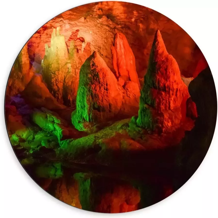 KuijsFotoprint Dibond Wandcirkel Grotten met Oranje Lampen 60x60cm Foto op Aluminium Wandcirkel (met ophangsysteem)
