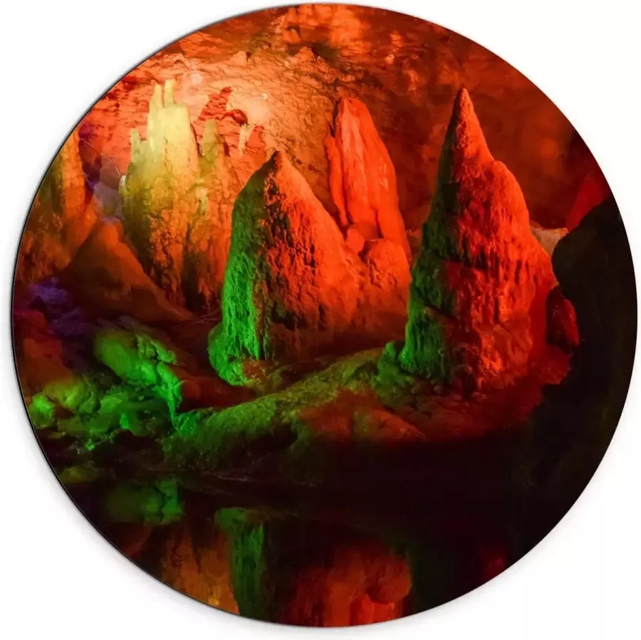 KuijsFotoprint Dibond Wandcirkel Grotten met Oranje Lampen 70x70cm Foto op Aluminium Wandcirkel (met ophangsysteem)