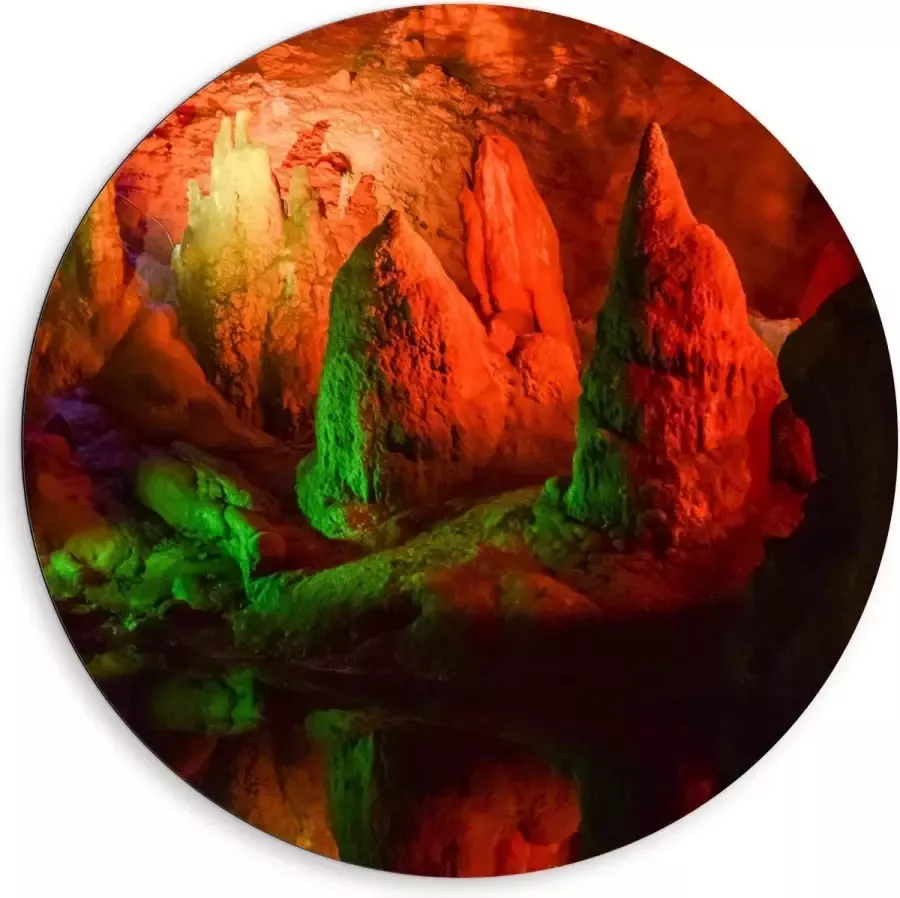 KuijsFotoprint Dibond Wandcirkel Grotten met Oranje Lampen 80x80cm Foto op Aluminium Wandcirkel (met ophangsysteem)