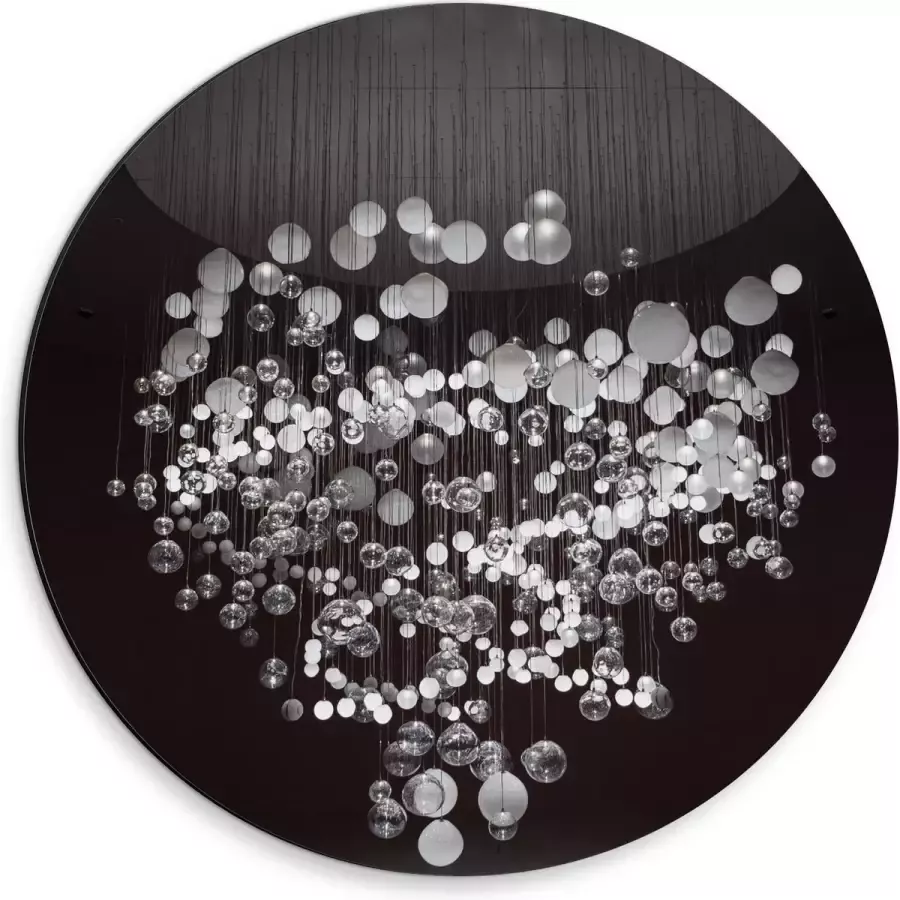 KuijsFotoprint Dibond Wandcirkel Mega Kroonluchter (zwart wit) 30x30cm Foto op Aluminium Wandcirkel (met ophangsysteem)