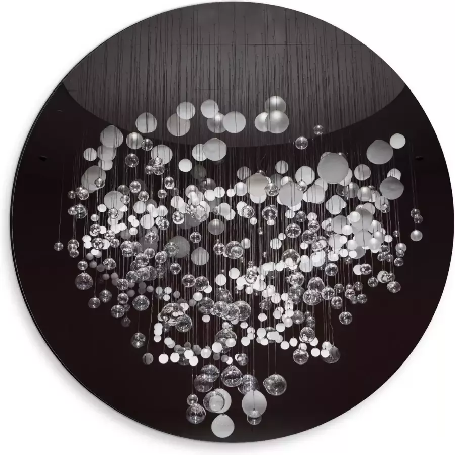 KuijsFotoprint Dibond Wandcirkel Mega Kroonluchter (zwart wit) 50x50cm Foto op Aluminium Wandcirkel (met ophangsysteem)