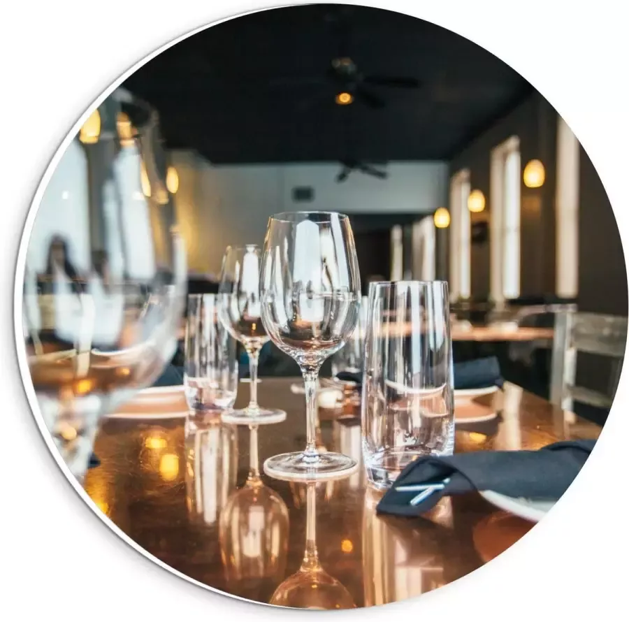 KuijsFotoprint Forex Wandcirkel Gedekte Tafel in Restaurant 20x20cm Foto op Wandcirkel (met ophangsysteem)