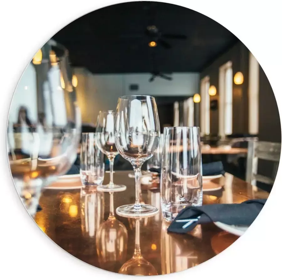 KuijsFotoprint Forex Wandcirkel Gedekte Tafel in Restaurant 90x90cm Foto op Wandcirkel (met ophangsysteem)