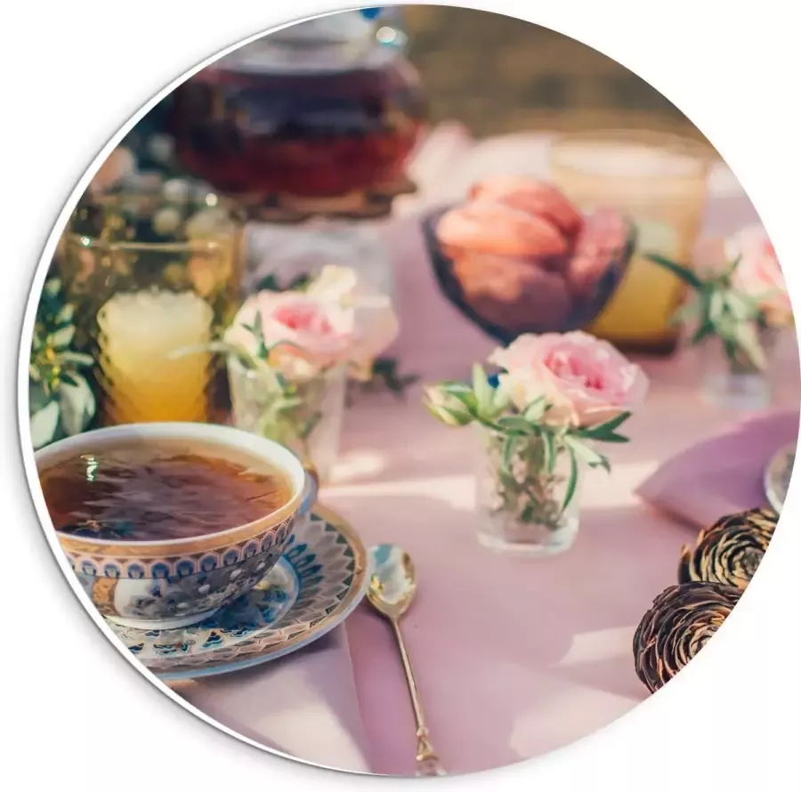 KuijsFotoprint Forex Wandcirkel Gedekte Tafel met Thee 20x20cm Foto op Wandcirkel (met ophangsysteem)