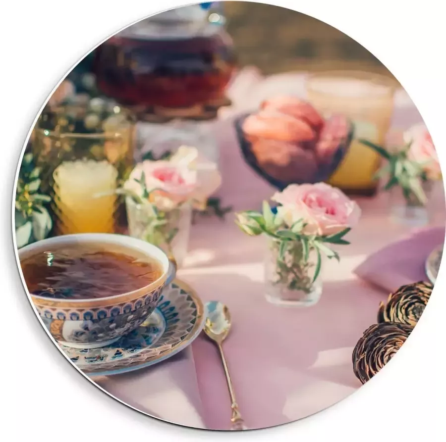 KuijsFotoprint Forex Wandcirkel Gedekte Tafel met Thee 40x40cm Foto op Wandcirkel (met ophangsysteem)
