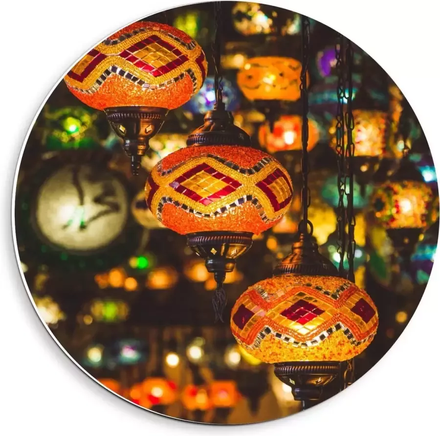 KuijsFotoprint Forex Wandcirkel Kleurrijke Oosterse Lampen 40x40cm Foto op Wandcirkel (met ophangsysteem)