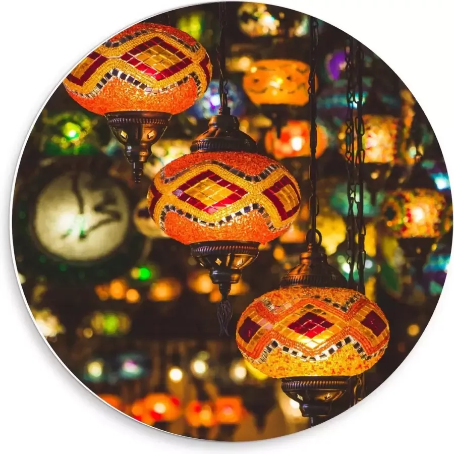 KuijsFotoprint Forex Wandcirkel Kleurrijke Oosterse Lampen 50x50cm Foto op Wandcirkel (met ophangsysteem)
